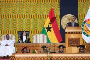 Barack Obama addresses the Ghanaian parliament in Accra.