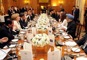 G20 world leaders meet for a dinner at 10 Downing Street on the eve of the 2008 London Summit