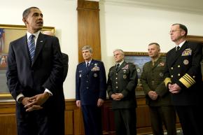 President Obama meets with top military officials at the Pentagon