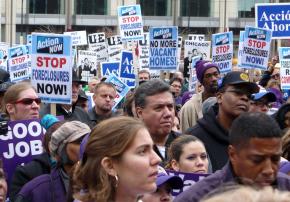 Some 2,000 people demonstrated outside the American Bankers Association meeting in Chicago