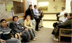 An overcrowded hospital waiting room