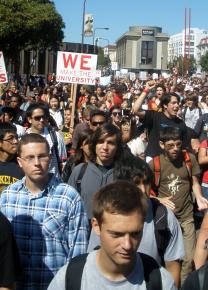 On the march against budget cuts in California during a walkout at the University of California campuses