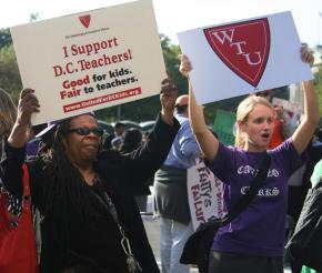 Protesting teachers' layoffs in Washington, D.C.