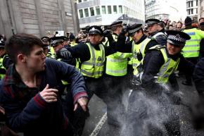 Police attack protesters during the G20 summit in London in 2009