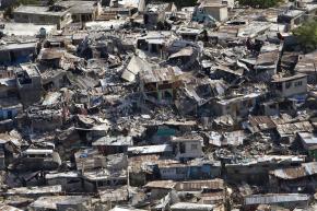 Homes destroyed in a poor neighborhood of Port-au-Prince