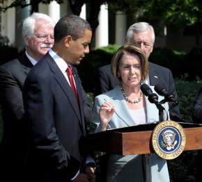 Pelosi, Obama, and other leading Democrats give a press conference on the current health care reform legislation