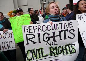 Supporters of the right to choose confront anti-abortionists in San Francisco