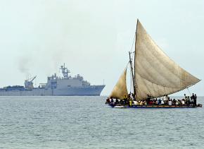 U.S. Navy ship off the coast of Haiti after the earthquake