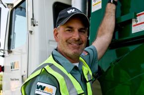 Waste Management President Larry O'Donnell rides a garbage truck in the CBS series Undercover Boss