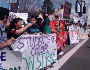 UC Berkeley students and campus workers march to a regional rally in Oakland