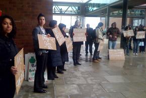 Protesting against education cuts at UMass Boston