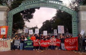 Demonstrators block Sather Gate at UC Berkeley