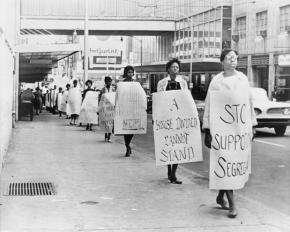 Students organized by SNCC picket against segregation outside a department store in Atlanta in 1961