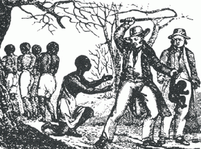 A contemporary etching depicting the brutality of slavery in the United States