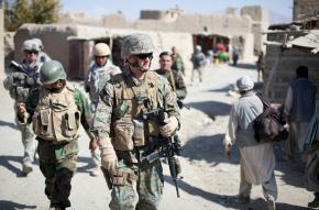 U.S. troops on patrol in an Afghan market in the Wardak province