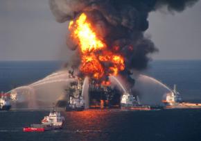 BP's Deepwater Horizon oil rig ablaze on April 21