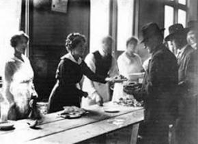 A communal kitchen serves striking workers during the Seattle General Strike of 1919