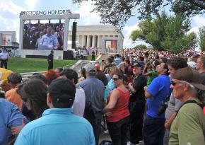 Glenn Beck speaks from the steps of the Lincoln Memorial in Washington, D.C.
