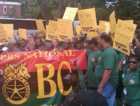 Members of the Teamsters National Black Caucus led a spirited contingent at the Reclaim the Dream march