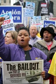 Union members march against backward priorities of bailouts for Wall Street and layoffs for workers