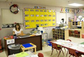 A teacher prepares for the school day in Texas