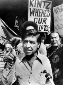 César Chávez speaks at a farmworkers demonstration