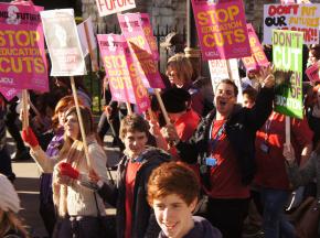 Tens of thousands of students turned out in London to protest education cuts and tuition increases