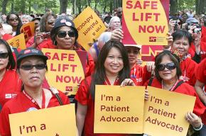Members of National Nurses United march in Washington D.C.