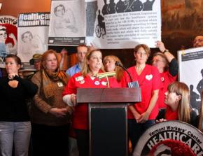 Advocates for single-payer health care rally at Vermont's state house in early January