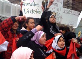 Thousands of demonstrators came out in New York City to show their solidarity with the revolt in Egypt
