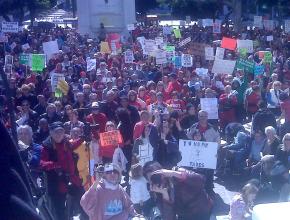 Several thousand people turned out in Los Angeles to support the fight against union-busting in Wisconsin
