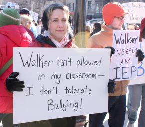 Wisconsin teachers stand up to Gov. Scott Walker and his union-busting "budget repair bill"