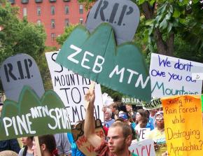 Protesters join in an Appalaicha Rising march against mountaintop removal mining
