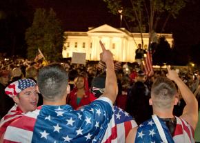 Crowds celebrate outside the White House as Barack Obama announces the killing of Osama bin Laden