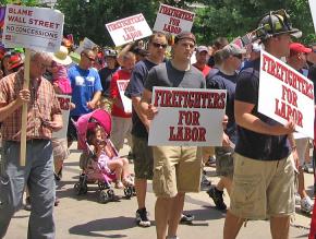 Firefighters joined other workers in new protests in Madison, Wis.