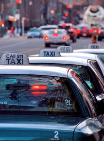 A line of taxis in Washington, D.C.