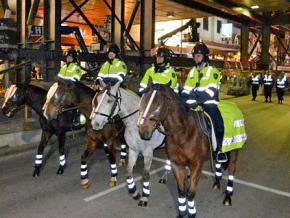 Australian police on horseback during a recent demonstration against Max Brenner