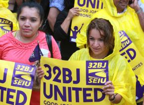 Members of SEIU 32BJ on the march