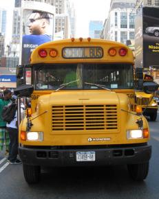 A school bus makes a stop in Manhattan