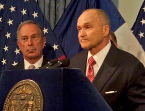 New York Police Commissioner Raymond Kelly at a press conference with Mayor Michael Bloomberg