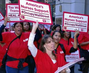 Nurses marching in support of the Occupy movement