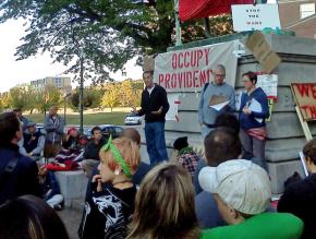 A general assembly under way at Occupy Providence