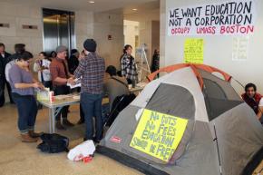Occupiers set up camp inside the UMass Boston campus center