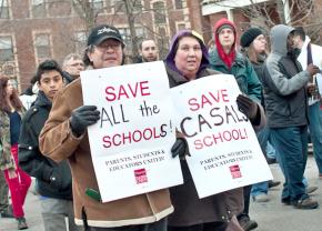 Parents, students, community groups and teachers and occupiers protest school closures and turnarounds in Chicago