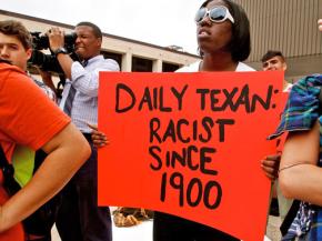 Students and faculty gathered outside the offices of the Daily Texan to demonstrate