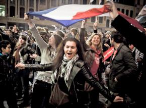 French voters celebrate the defeat of conservative former President Nicolas Sarkozy