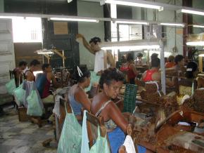 Cuban workers in cigar factory