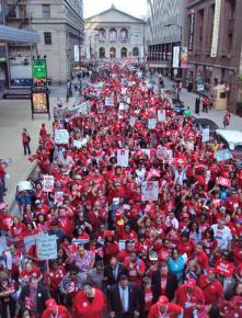 Chicago Teachers Union members filled the streets of downtown during a march before the strike vote