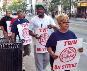 Bus drivers on the picket line outside COTA offices in Columbus, Ohio