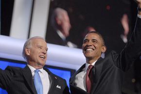 Barack Obama and Joe Biden at the DNC in 2008